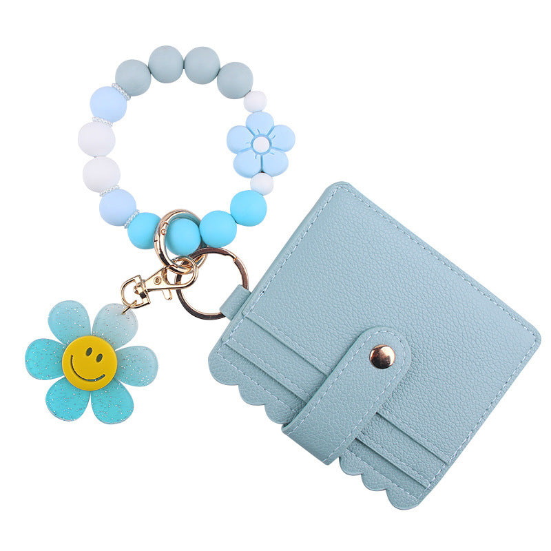 Wholesale Cartoon Sunflower Beaded DIY Silicone Bracelet Wallet Keychain